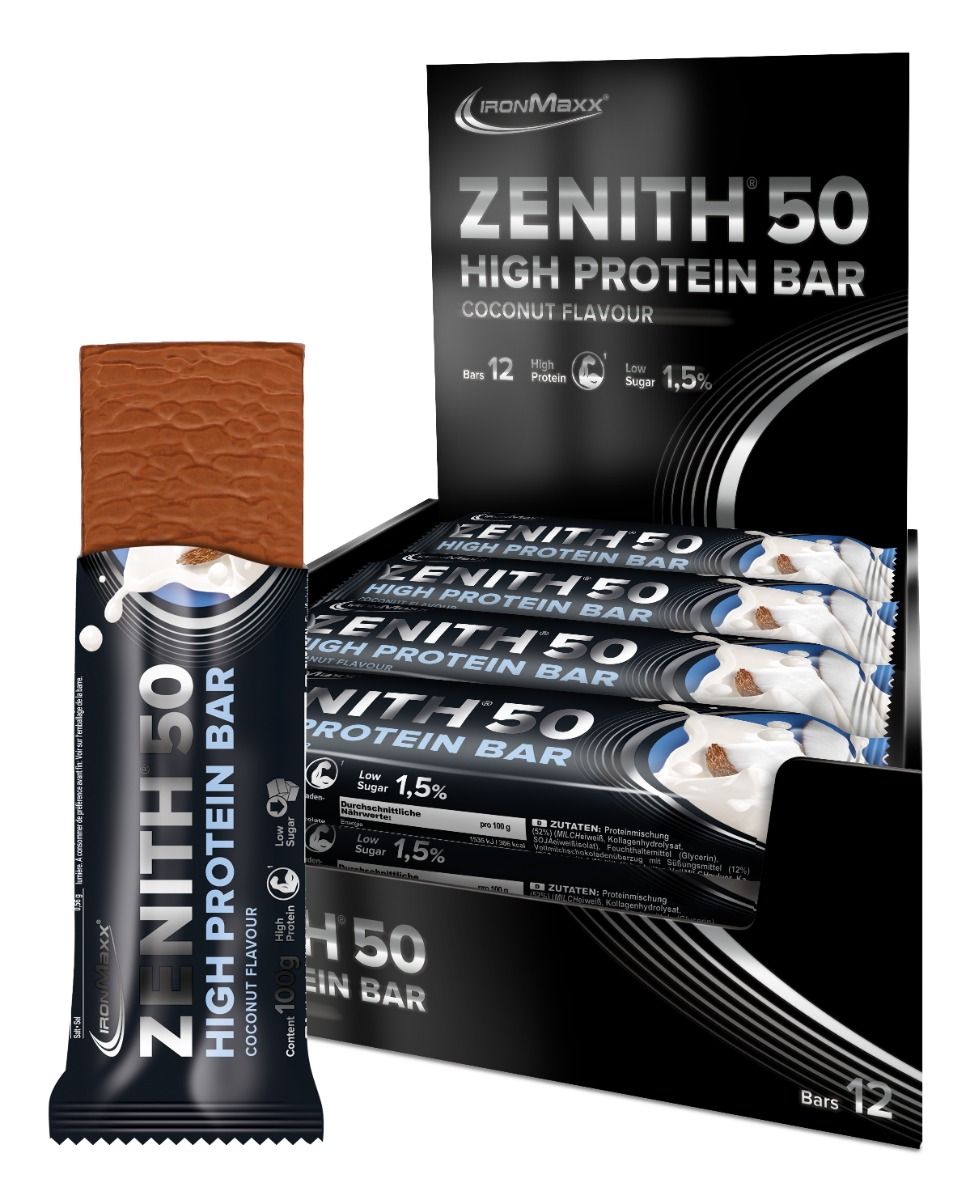 50% ZENITH® Proteinriegel (12x100g)  - Kokosnuss (MHD: 31.10.2024)