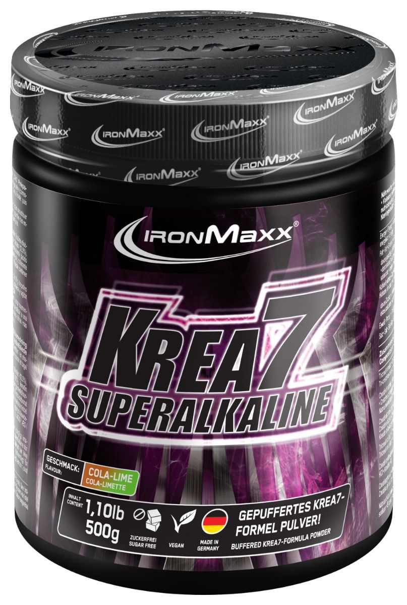 IronMaxx Krea7 Superalkaline Creatine Powder - Cola-Lime 500g Tub