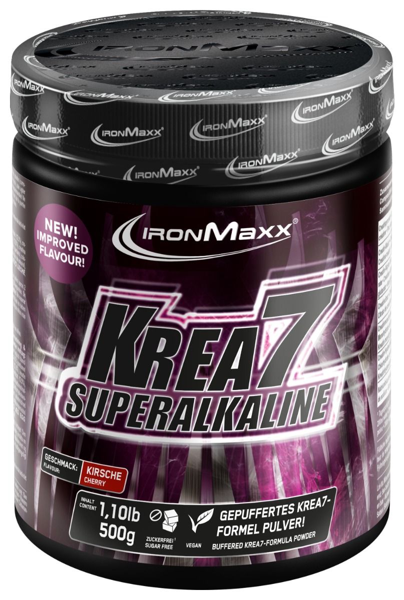 IronMaxx Krea7 Superalkaline Creatine Powder - Cherry 500g Tub