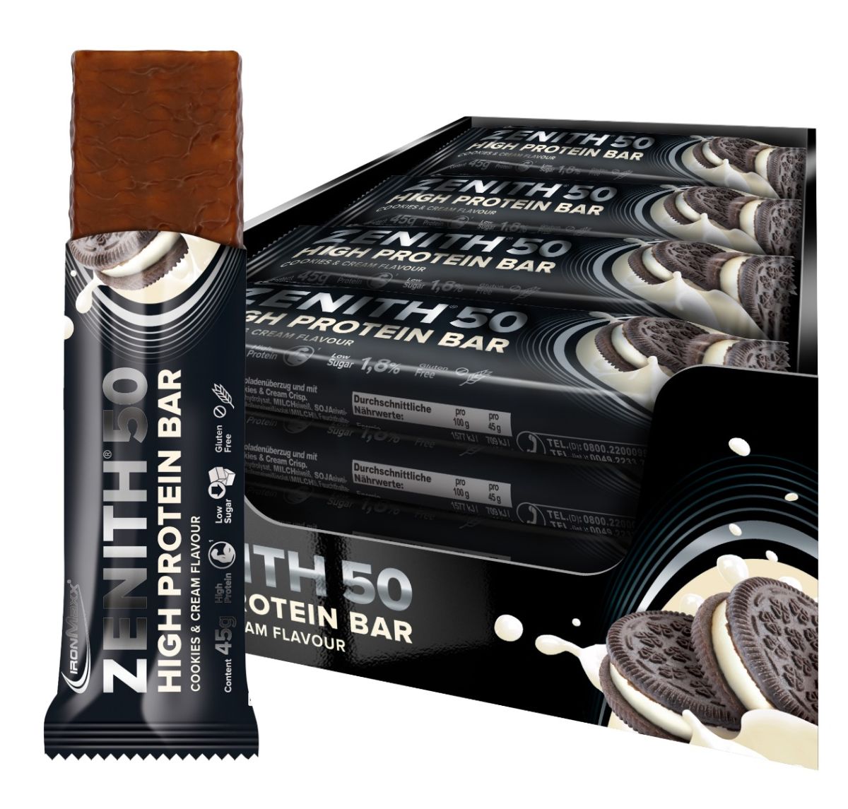 IronMaxx 50% Zenith® Protein Bar - Cookies & Cream 16 x 45g