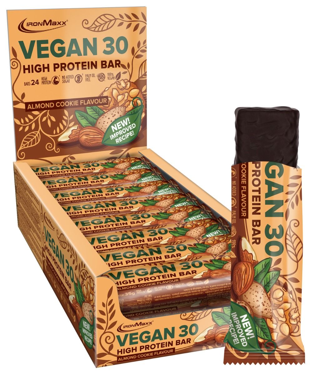 IronMaxx Vegan 30 - High Protein Bar - Almond Cookie Flavour 24 x 35g