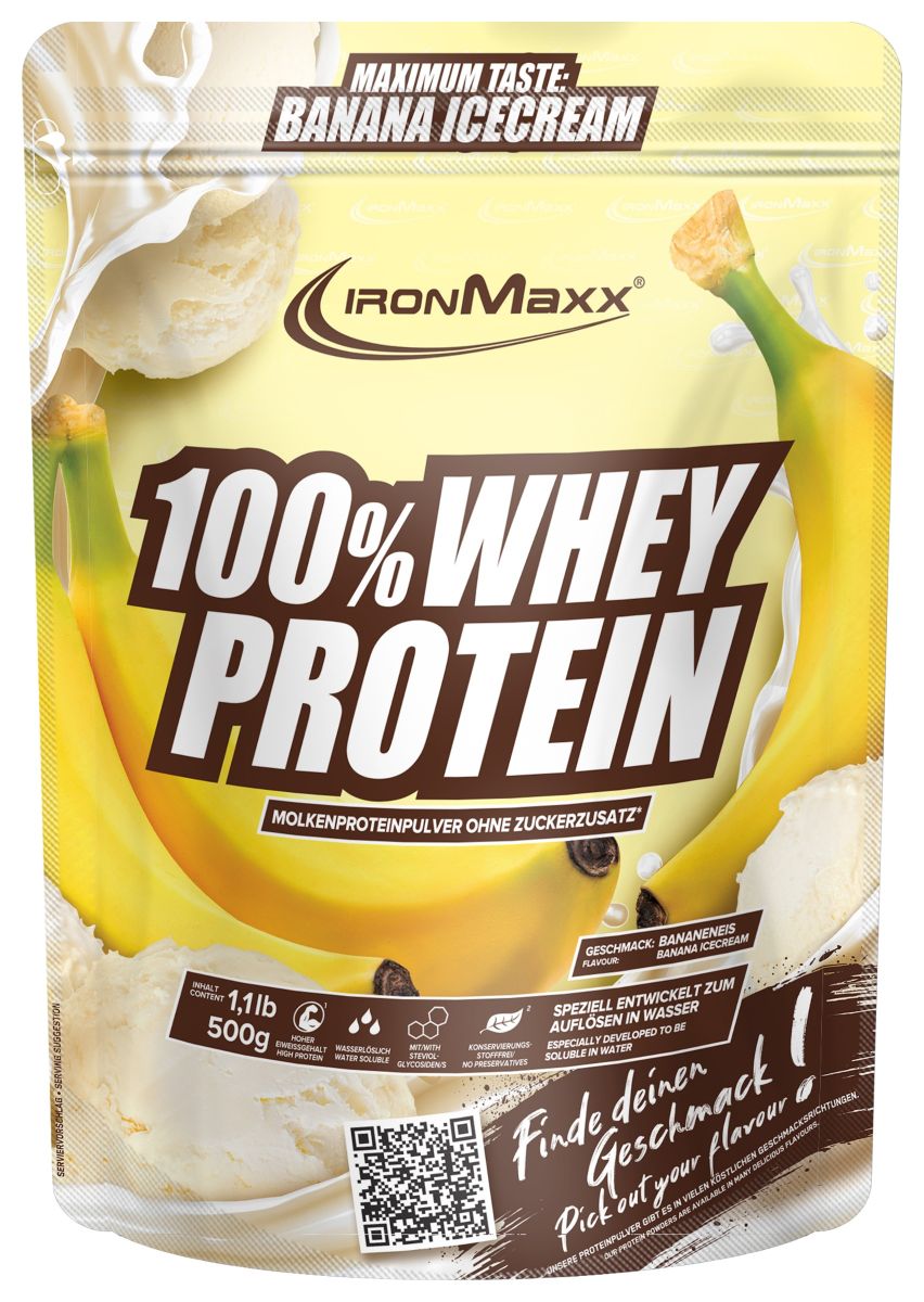 IronMaxx 100% Whey Protein 500g Bag Banana Ice Cream