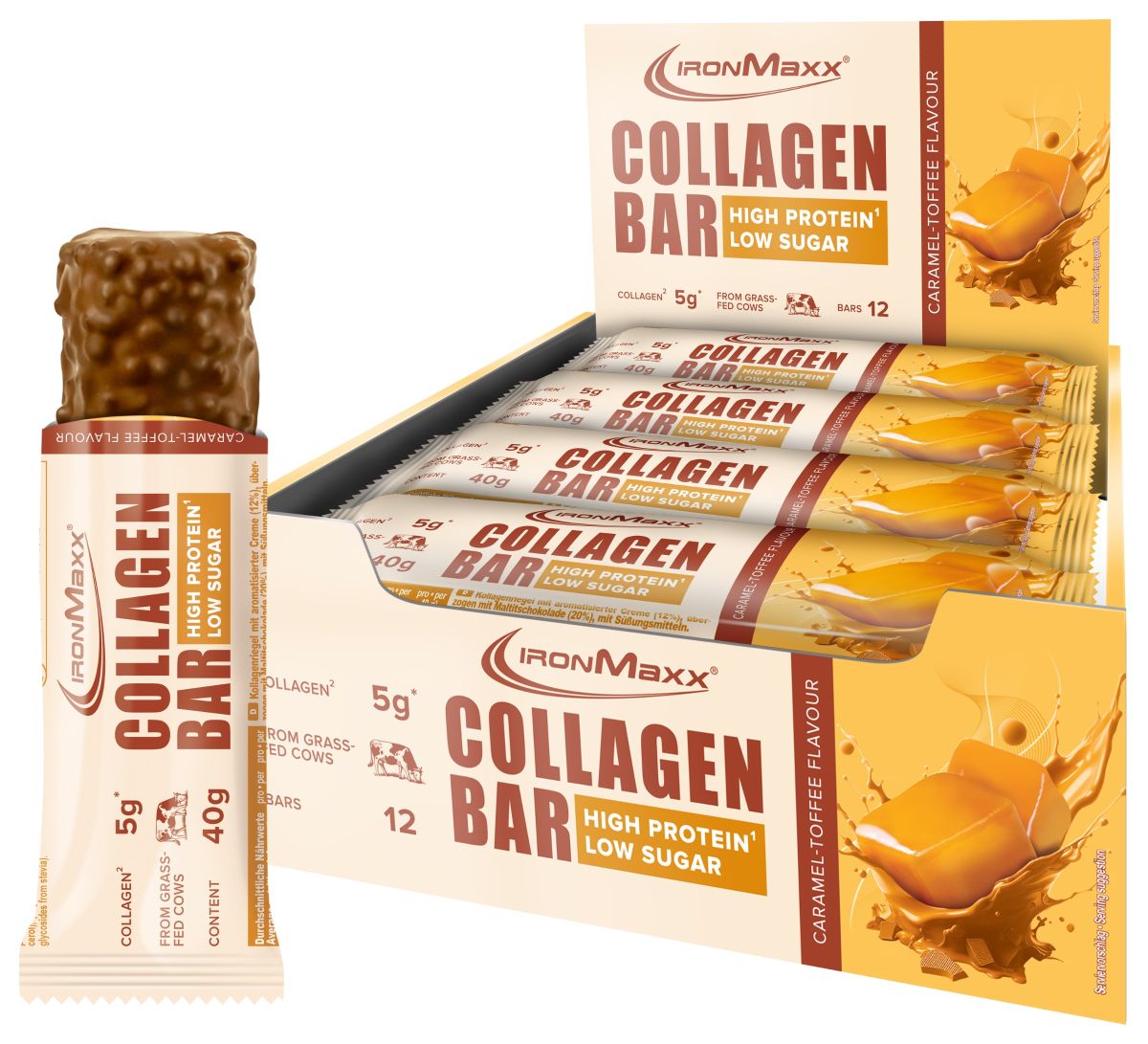 IronMaxx Collagen Bar – Caramel - Toffee Flavour 12 x 40g