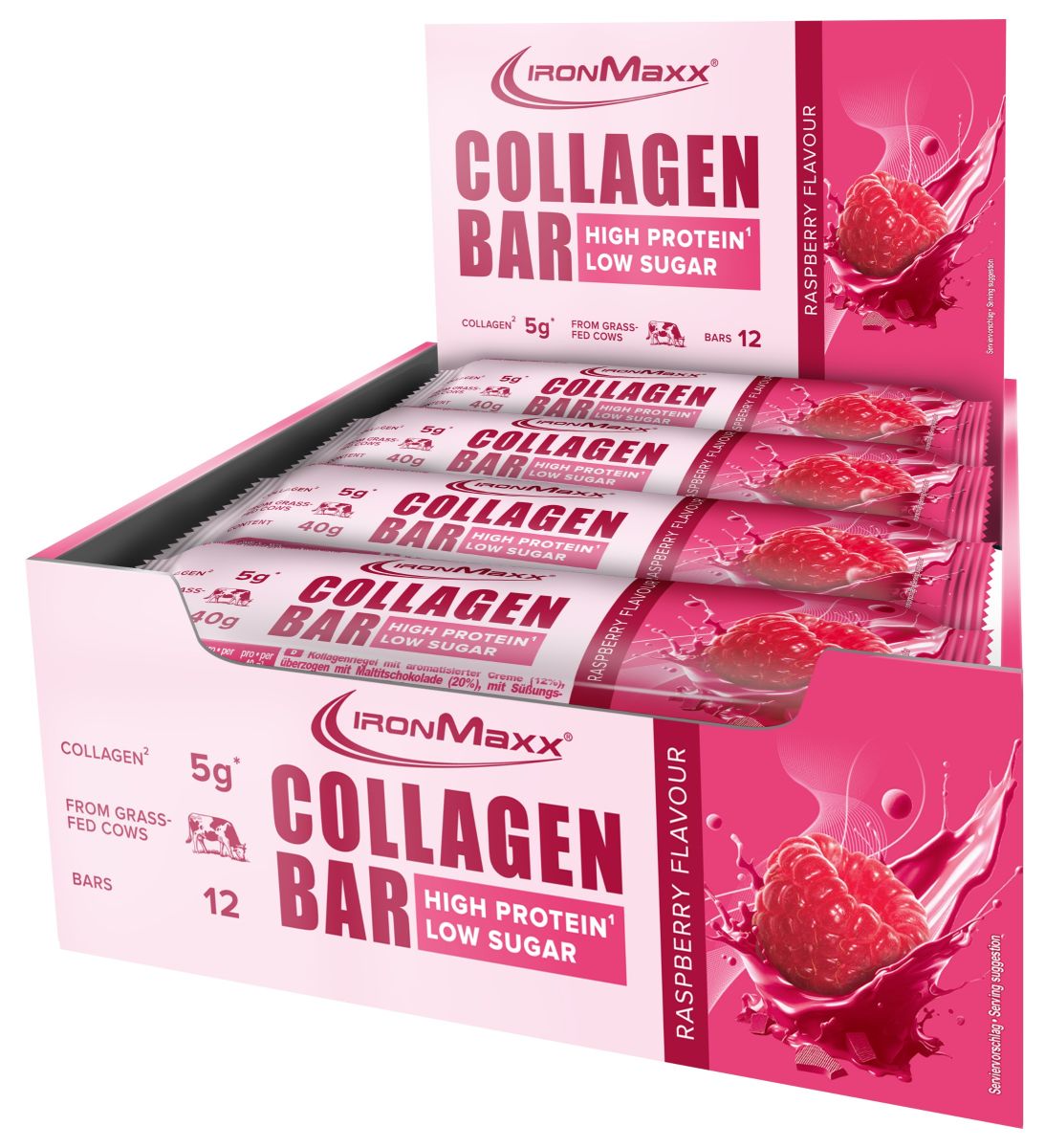 IronMaxx Collagen Bar – Raspberry Flavour 12 x 40g