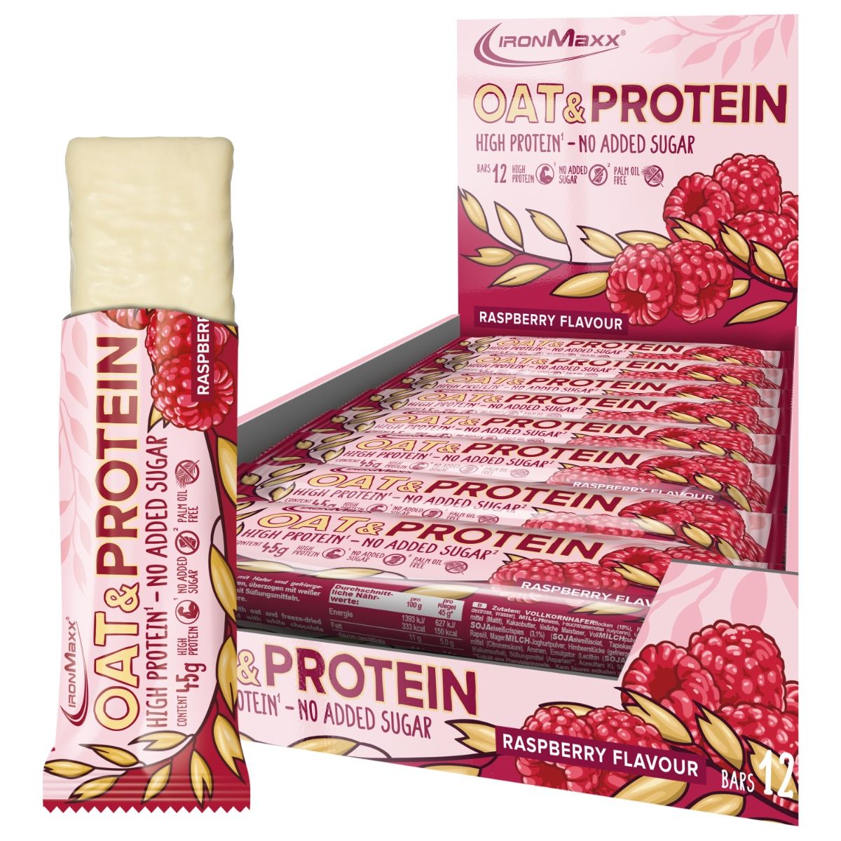 IronMaxx Oat & Protein Bar - Raspberry 12 x 45g (BBD: 30.11.2024)